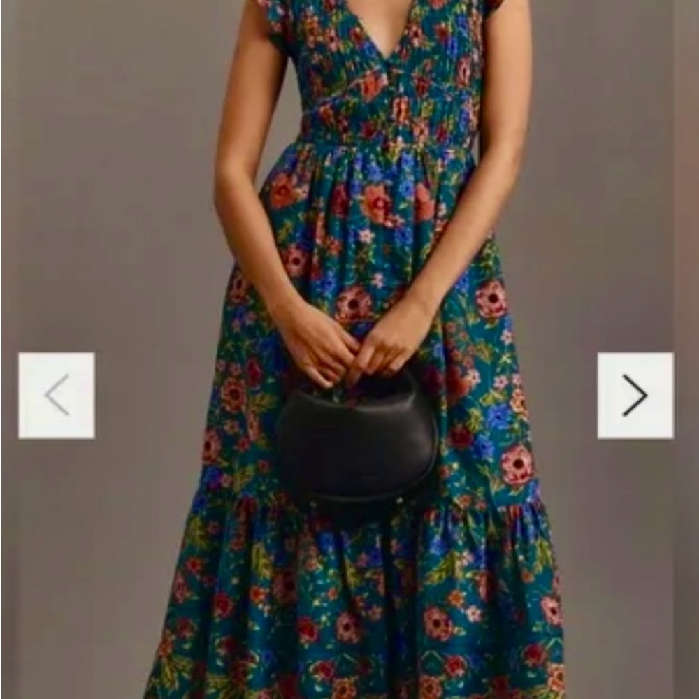 Anthropologie Peregrine Midi Dress. Iris Blue Floral.
